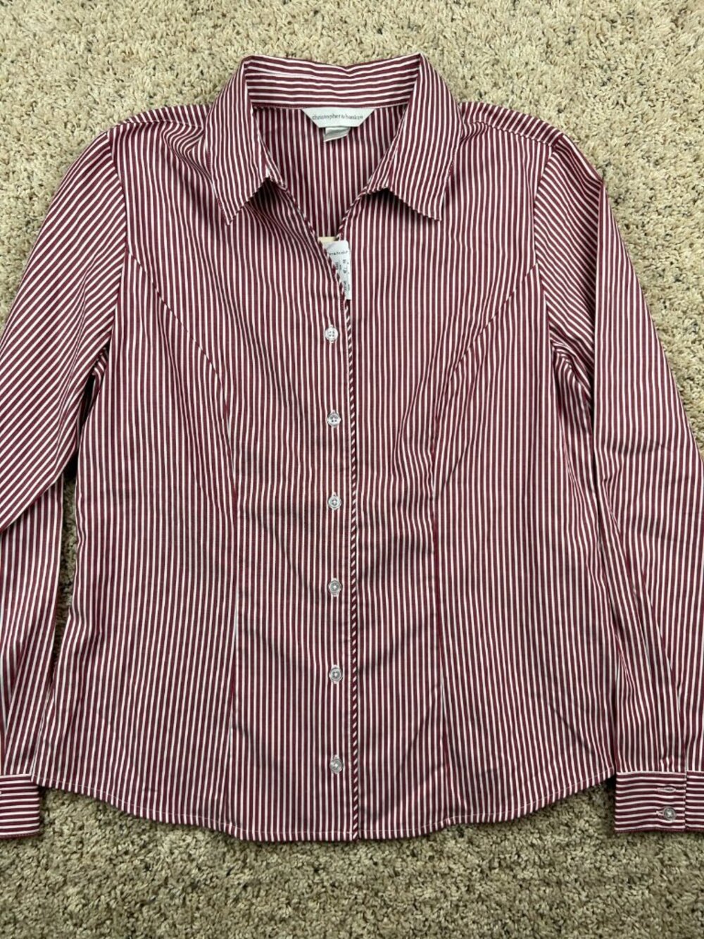 Christopher Banks Small Long Sleeve Button Up Shirt Women's Red Striped White